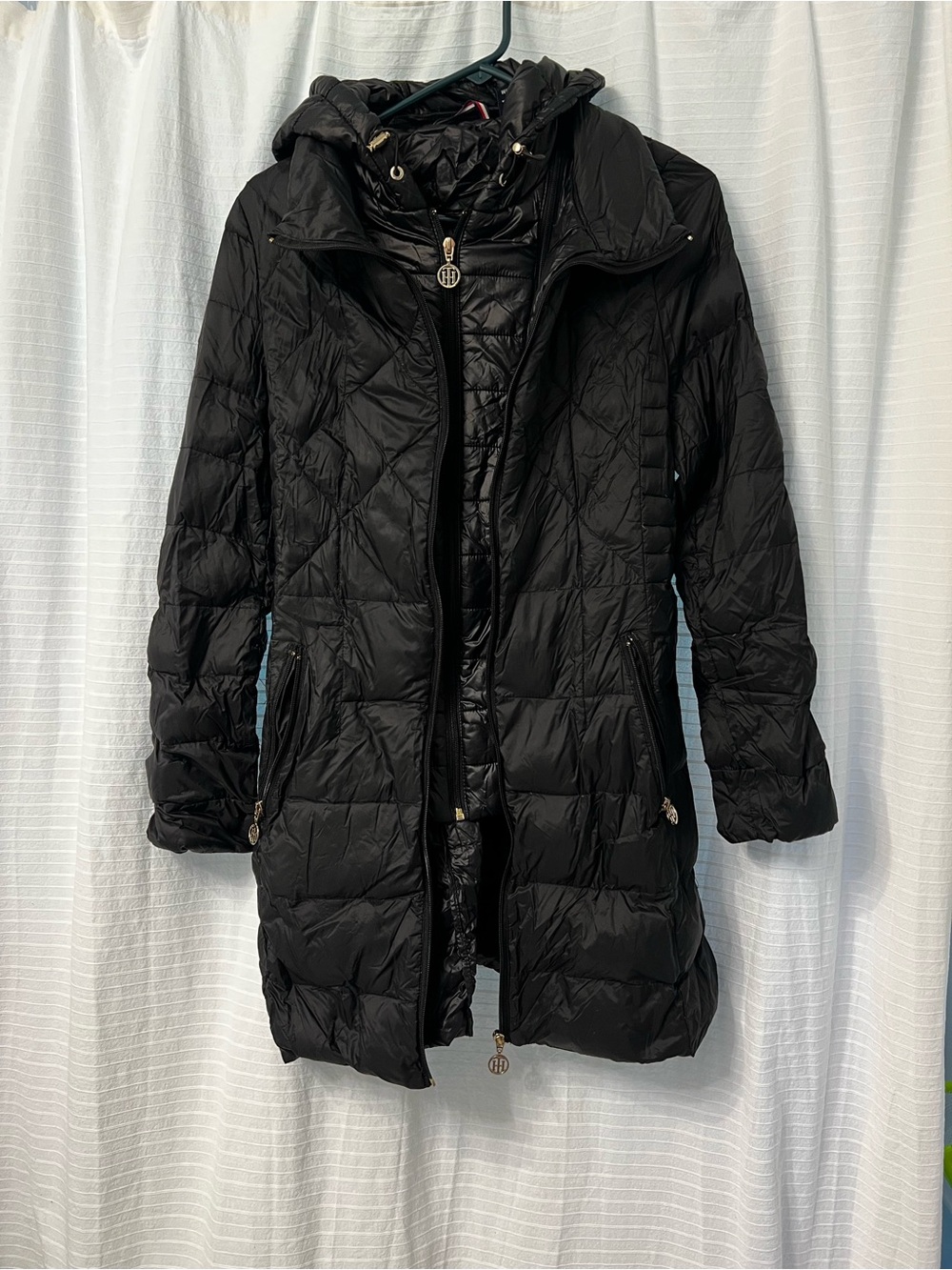 Tommy Hilfiger Black Quilted Hooded Long Puffer Jacket